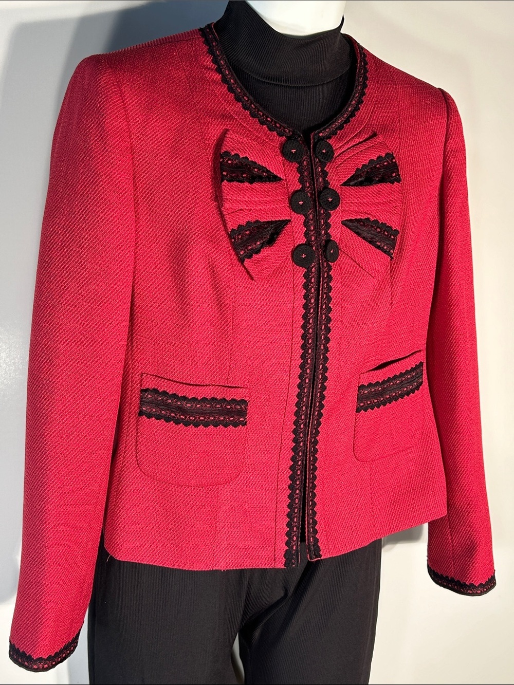 Nine West SZ 10 Wine Red Textured Blazer Jacket Career Old Money Preppy Chic